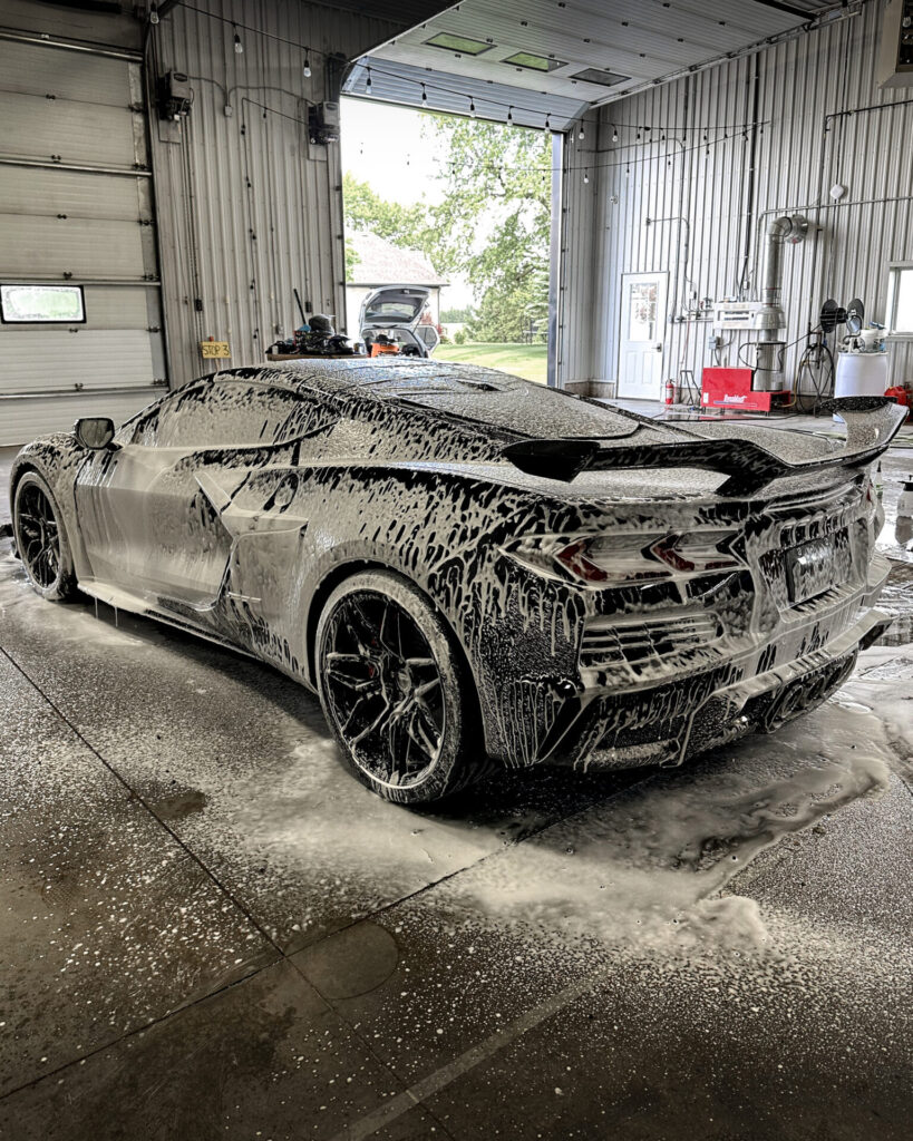 Black 2024 Chevy Corvette C8 ZO6 - Rear Driver Half Foamy